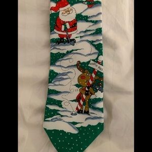 Santa and Rudolph golfing men’s Christmas tie